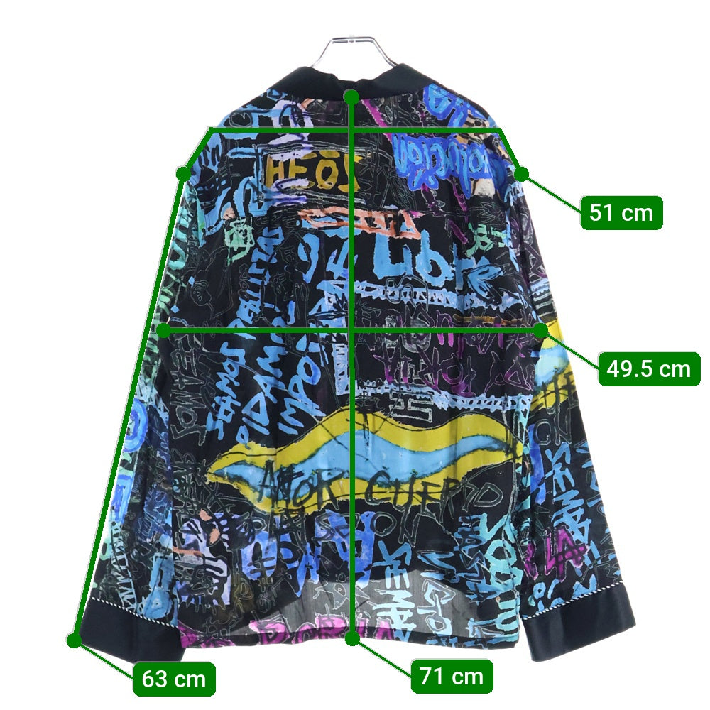 HEOS(ヘオース) グラフィックプリント 長袖シャツ ブラック/マルチ HBSS-SH004