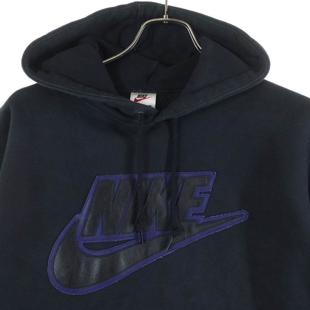 SUPREME シュプリーム 19AW ×NIKE Leather Applique Hooded Sweatshirt ナイキ レザーパッチ プルオーバースウェットパーカー フーディー ブラック CK6225-010 SUPREME(シュプリーム) 19AW ×ナイキ レザーパッチ プルオーバー