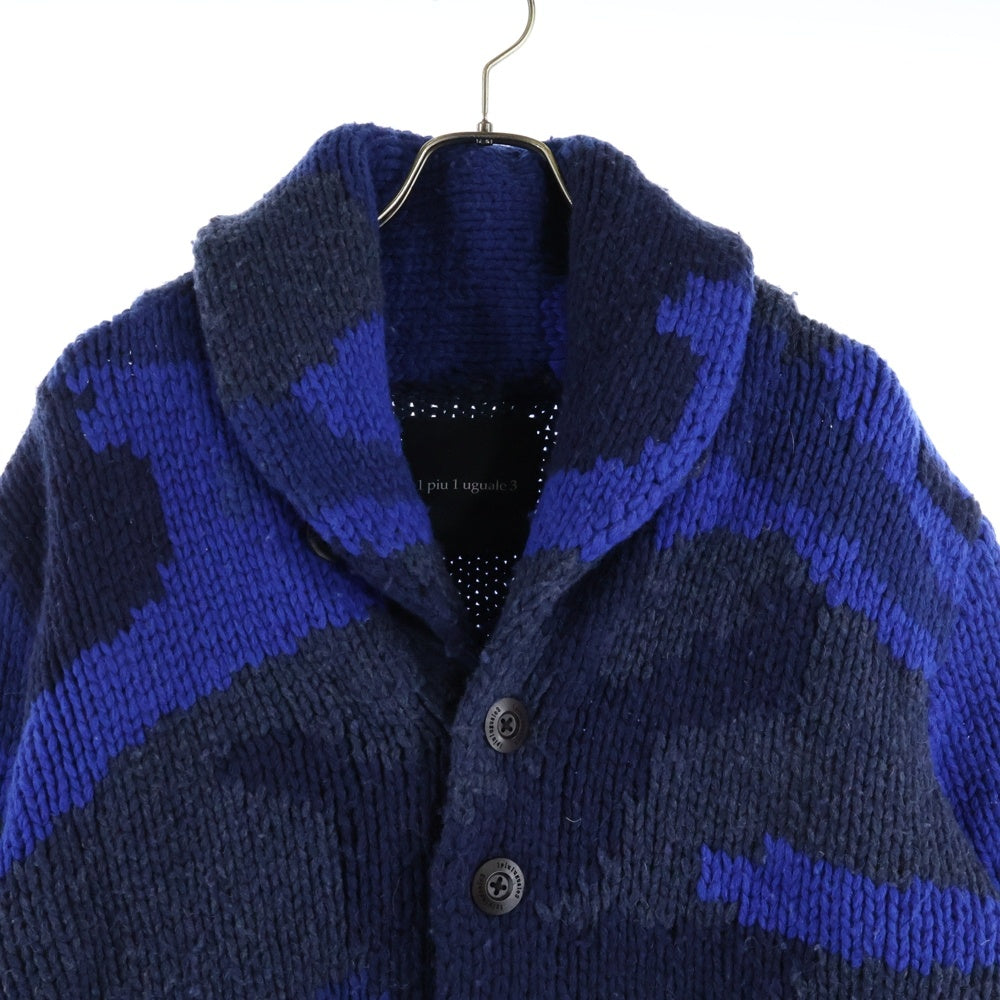 1 PIU 1 UGUALE 3(ウノピゥウノウグァーレトレ) SHAWL CARDIGAN BIG CAMO ビッグカモ カウチンニット ショールカーディガン ブルー MRK004