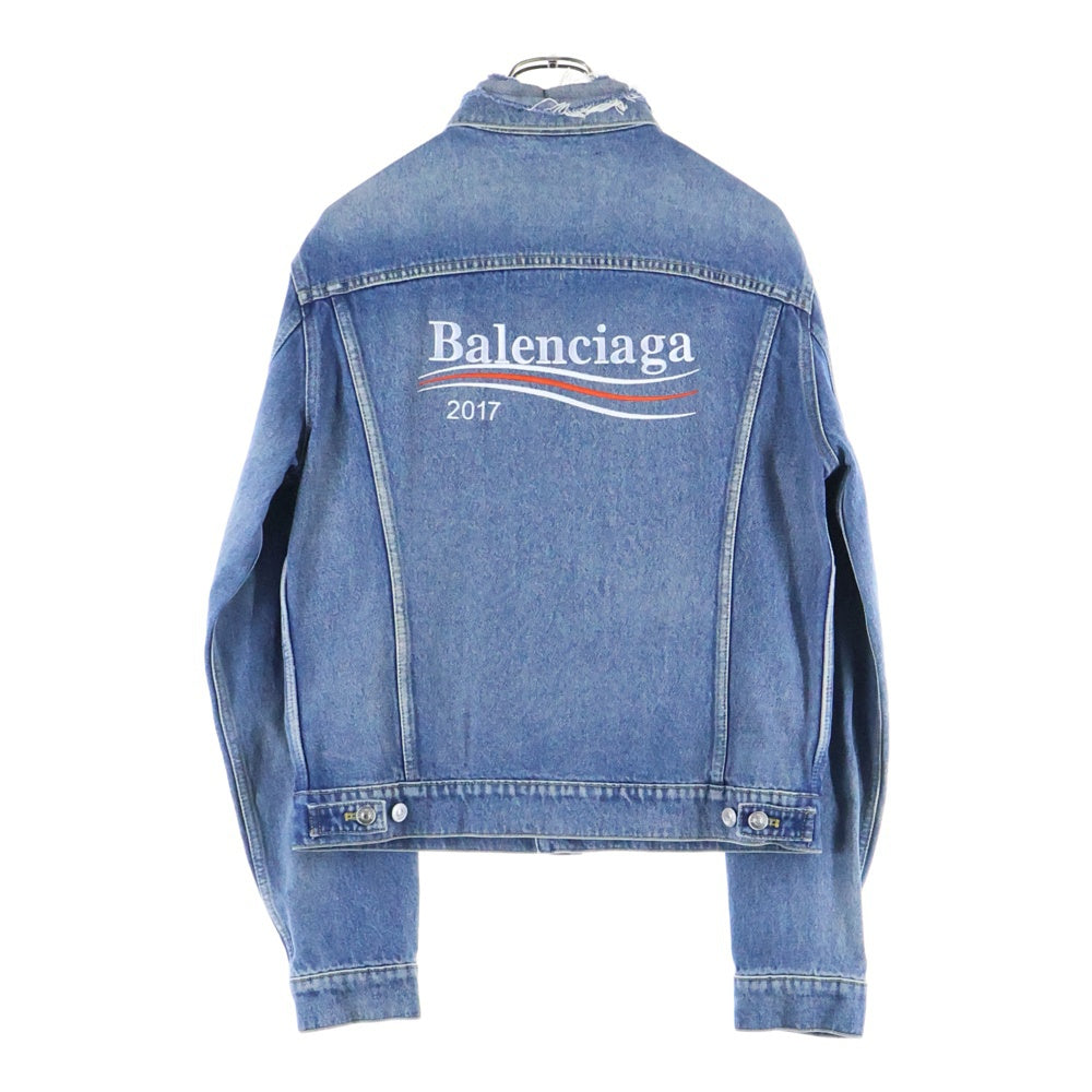 BALENCIAGA(バレンシアガ) ダメージ加工 バックキャンペーンロゴ刺繍 デニムジャケット インディゴ 487342 TSB06
