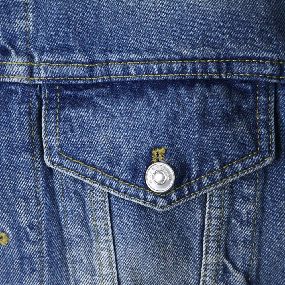 BALENCIAGA(バレンシアガ) ダメージ加工 バックキャンペーンロゴ刺繍 デニムジャケット インディゴ 487342 TSB06