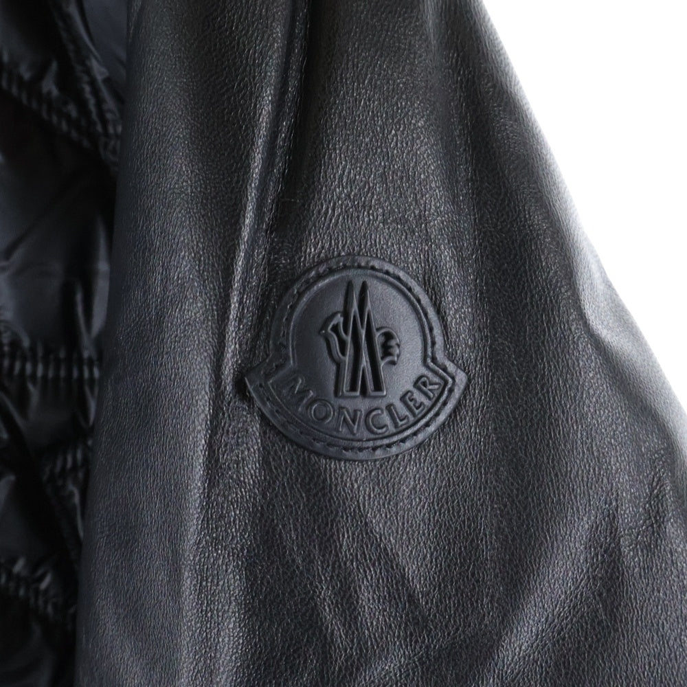 MONCLER(モンクレール) 16AW AUBURN レザー切替 キルティング ナイロン ダウンジャケット ブルゾン ブラック B20914095155 53279