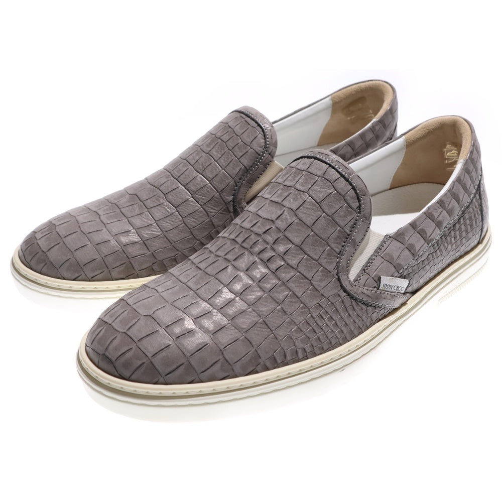 JIMMY CHOO(ジミーチュウ) 型押し レザー ローカットスニーカー スリッポン グレー