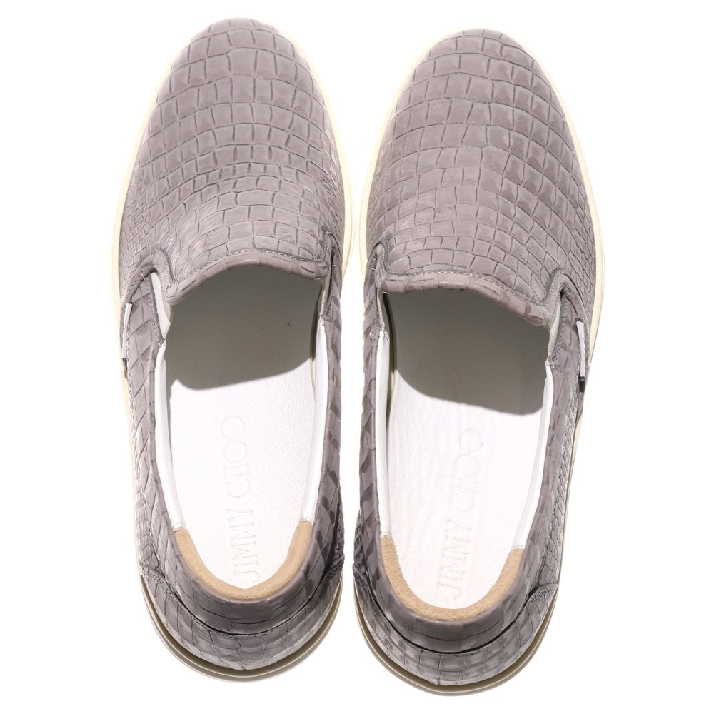JIMMY CHOO(ジミーチュウ) 型押し レザー ローカットスニーカー スリッポン グレー