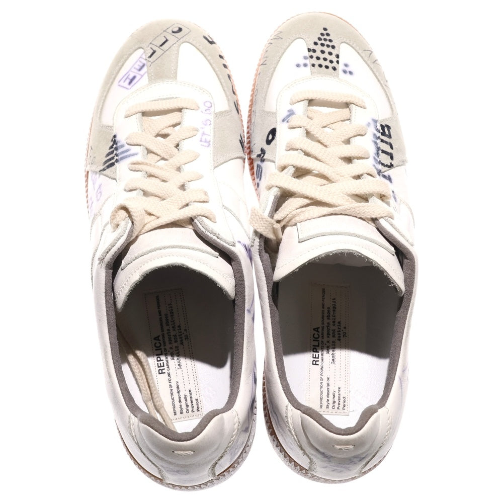 Maison Margiela 22(メゾンマルジェラ) 落書きジャーマントレーナー ラムスキン レザー ローカットスニーカー ホワイト