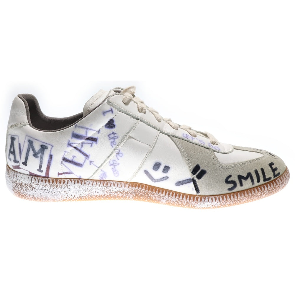 Maison Margiela 22(メゾンマルジェラ) 落書きジャーマントレーナー ラムスキン レザー ローカットスニーカー ホワイト