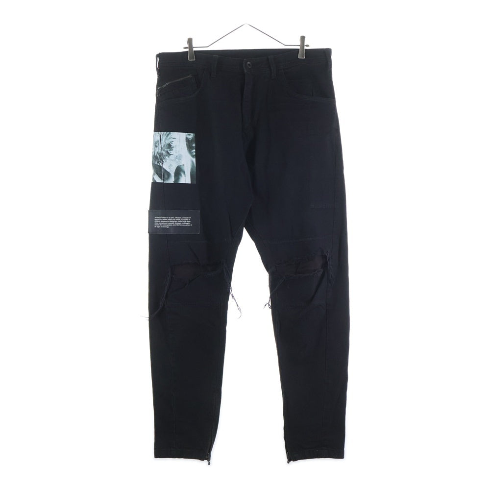 JULIUS(ユリウス) 18AW 10oz Denim Pants 裾ジップ スリム ダメージ加工 デニムパンツ ブラック 637PAM12-CHA