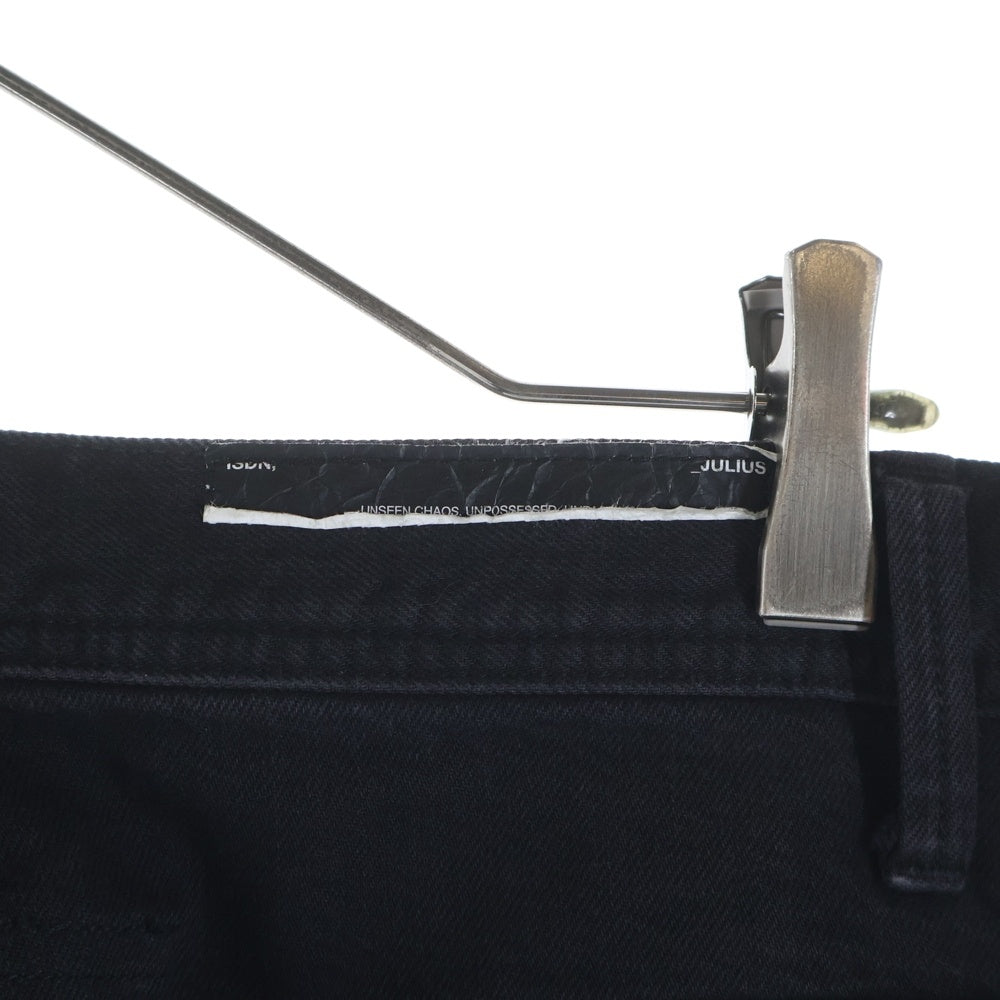 JULIUS(ユリウス) 18AW 10oz Denim Pants 裾ジップ スリム ダメージ加工 デニムパンツ ブラック 637PAM12-CHA