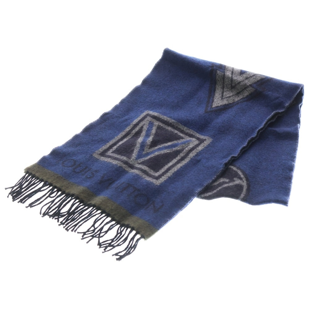 LOUIS VUITTON(ルイヴィトン) エシャルプ LV スティッカー カシミヤ混 ウール マフラー ストール ブルー M70039 AB0135 レディース