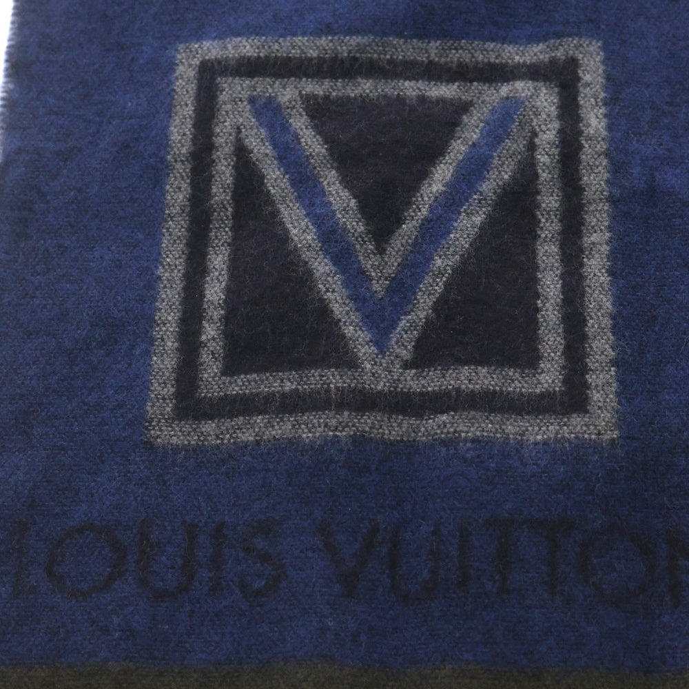 LOUIS VUITTON(ルイヴィトン) エシャルプ LV スティッカー カシミヤ混 ウール マフラー ストール ブルー M70039 AB0135 レディース