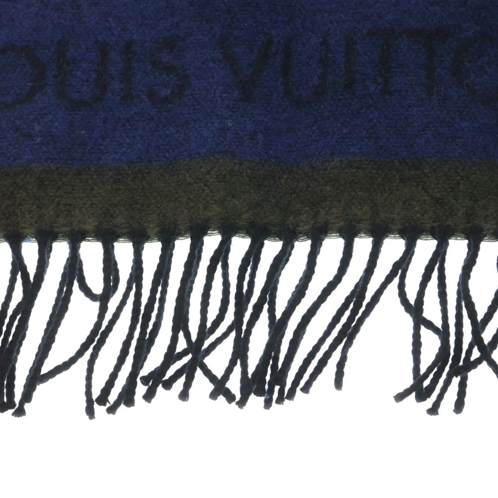 LOUIS VUITTON(ルイヴィトン) エシャルプ LV スティッカー カシミヤ混 ウール マフラー ストール ブルー M70039 AB0135 レディース
