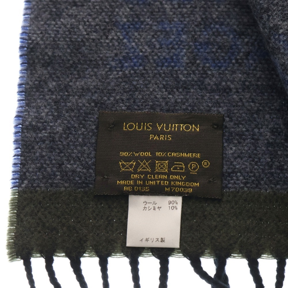 LOUIS VUITTON(ルイヴィトン) エシャルプ LV スティッカー カシミヤ混 ウール マフラー ストール ブルー M70039 AB0135 レディース
