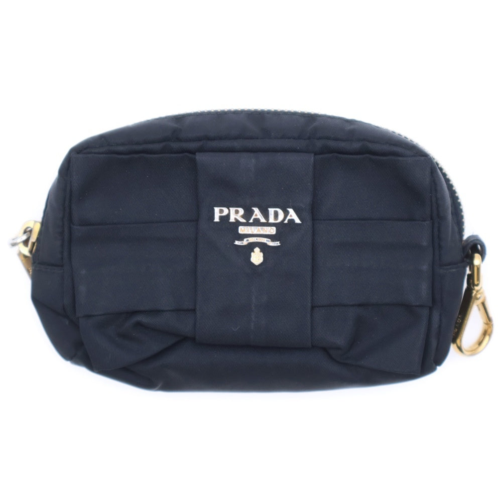 PRADA(プラダ) リボン ロゴプレート ナイロンマルチポーチ ブラック 1N1441 レディース