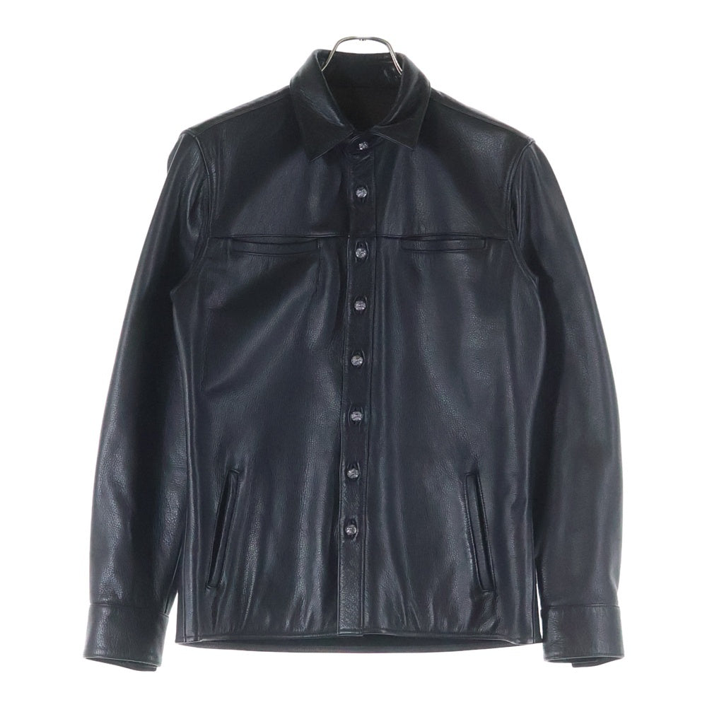 CHROME HEARTS(クロムハーツ) クロスボールボタン レザーシャツ ジャケット ブラック/シルバー