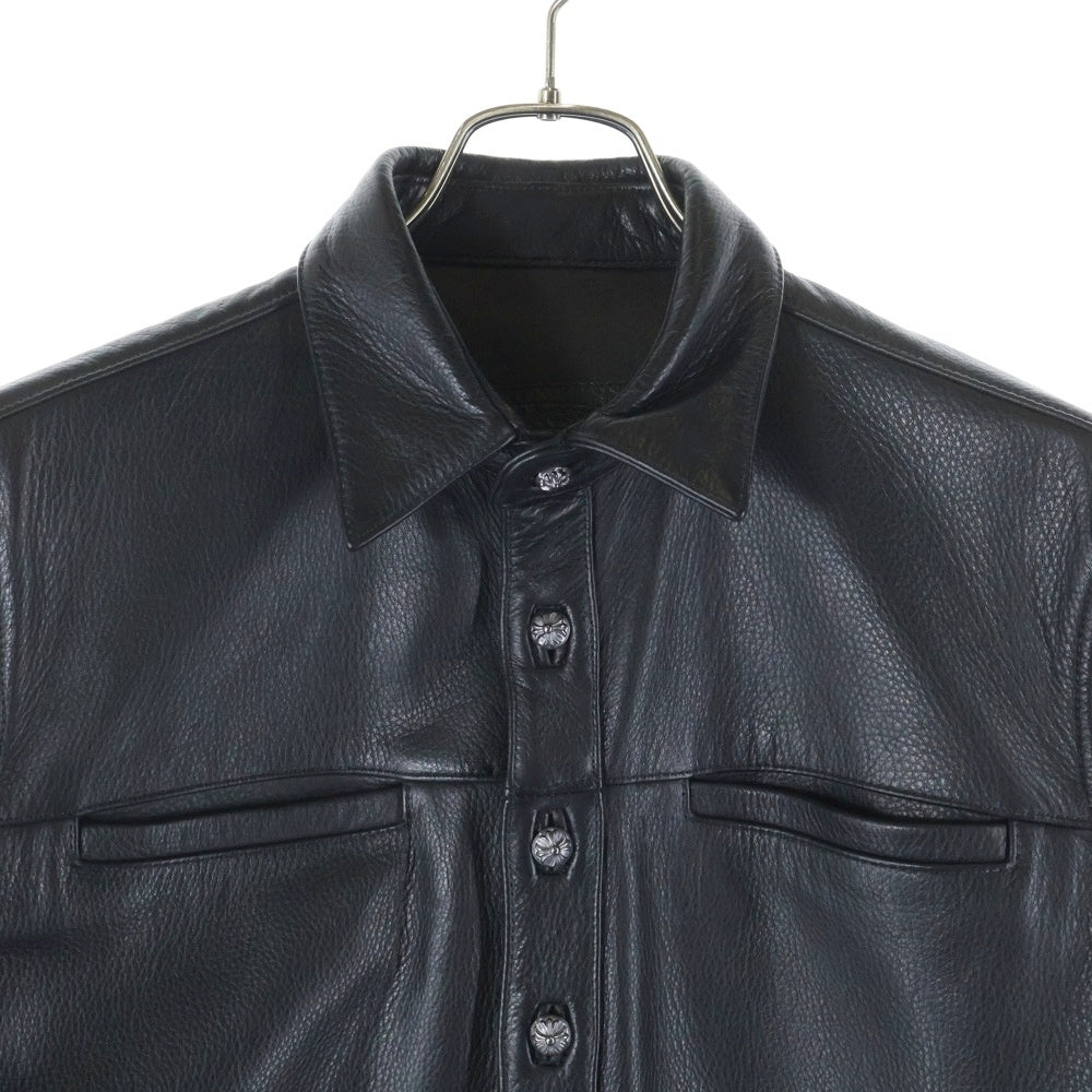 CHROME HEARTS(クロムハーツ) クロスボールボタン レザーシャツ ジャケット ブラック/シルバー