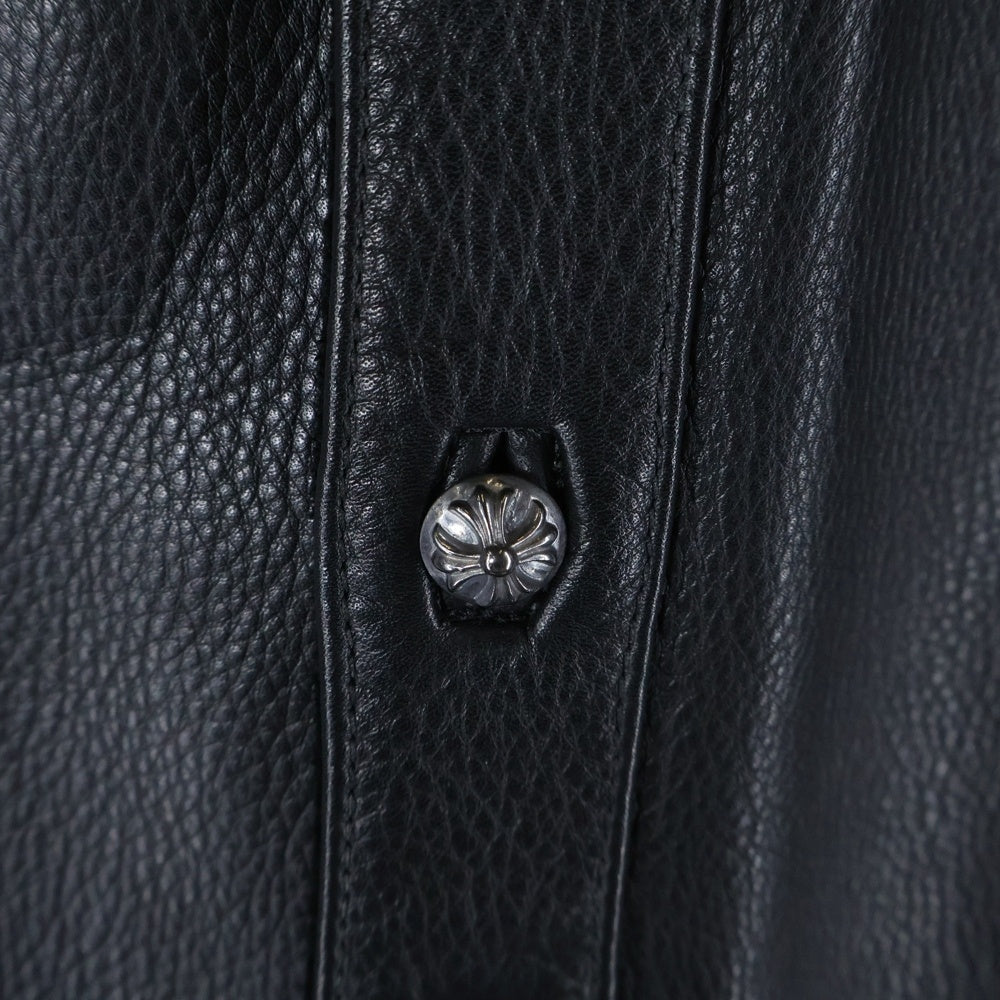 CHROME HEARTS(クロムハーツ) クロスボールボタン レザーシャツ ジャケット ブラック/シルバー