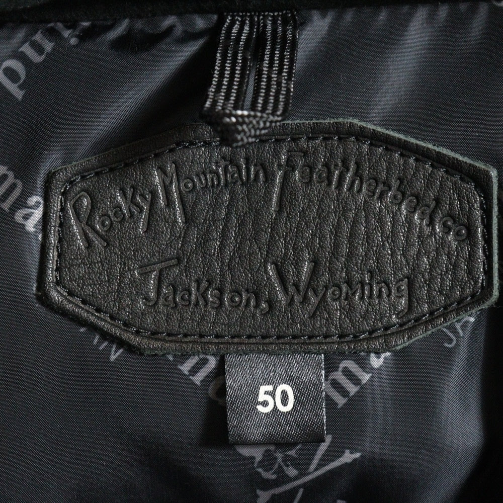 mastermind JAPAN(マスターマインドジャパン) ×Rocky Mountain Featherbed ロッキーマウンテンフェザーベッド レザー切り替え ナイロン ボタンダウン ダウンジャケット ブラック 290-202-01