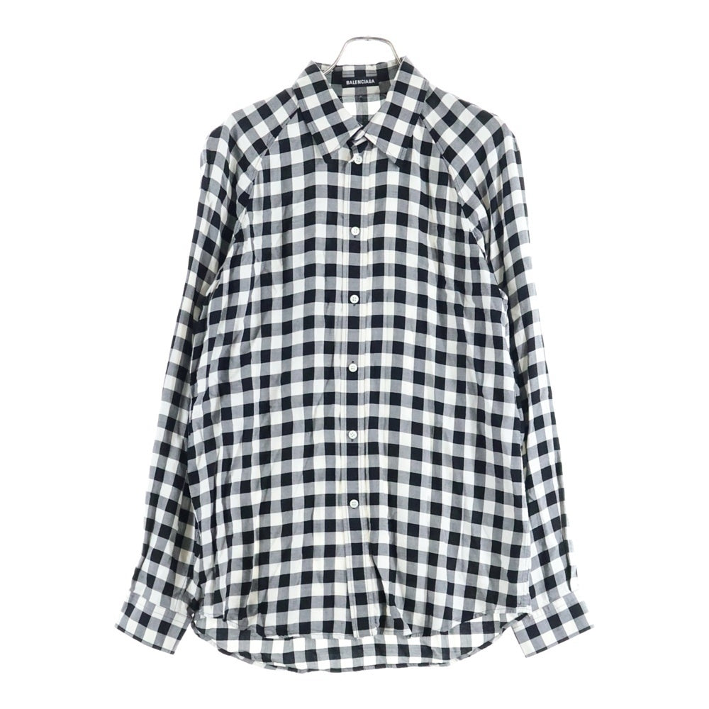BALENCIAGA(バレンシアガ) レーヨン チェック ラグラン 長袖シャツ ブラック/ホワイト 625543 TIM13
