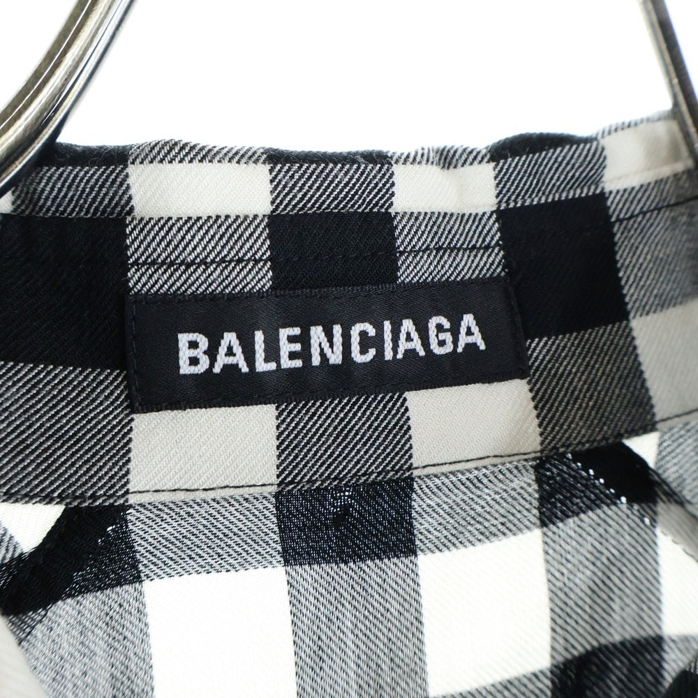 BALENCIAGA(バレンシアガ) レーヨン チェック ラグラン 長袖シャツ ブラック/ホワイト 625543 TIM13