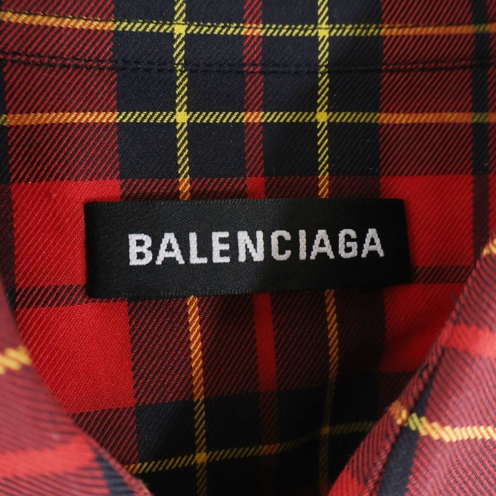 BALENCIAGA(バレンシアガ) ロゴ刺繍 チェック コットン 長袖シャツ レッド 534321 TBM22