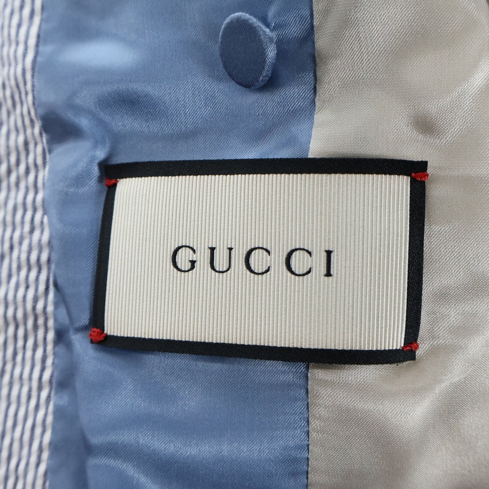GUCCI(グッチ) シアサッカー ストライプ コットン 2B シングル テーラードジャケット ホワイト/ブルー 479312 Z411F