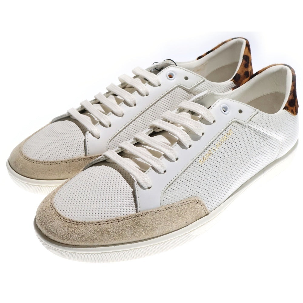 SAINT LAURENT PARIS(サンローランパリ) SL/10 レオパード ハラコ切替 パンチングレザー ローカットスニーカー ホワイト/ブラウン 605451