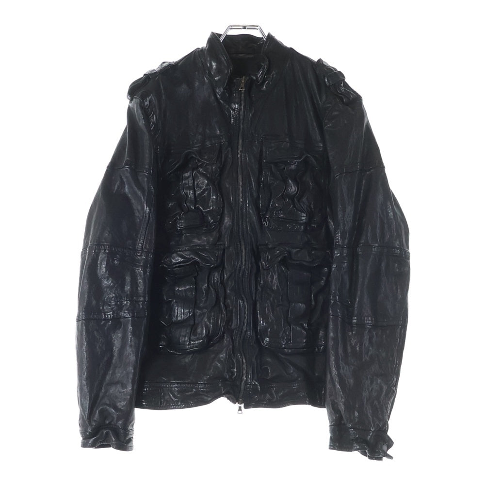 Neil Barrett(ニール バレット) バッファローレザー マルチポケット ジップアップ ライダースジャケット ブラック 4653