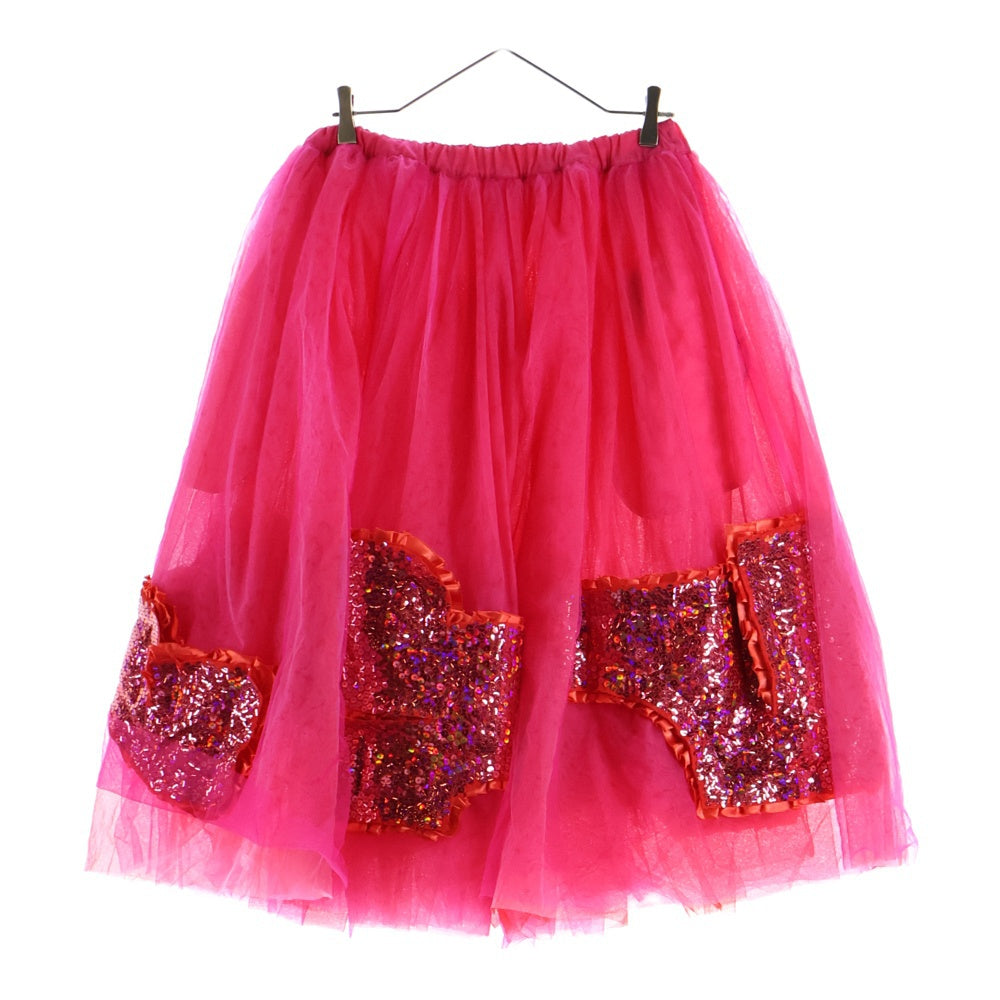 COMME des GARCONS(コムデギャルソン) 17SS スパンコールパッチ ナイロン チュール プリーツスカート ピンク レディース GB-S028 AD2017