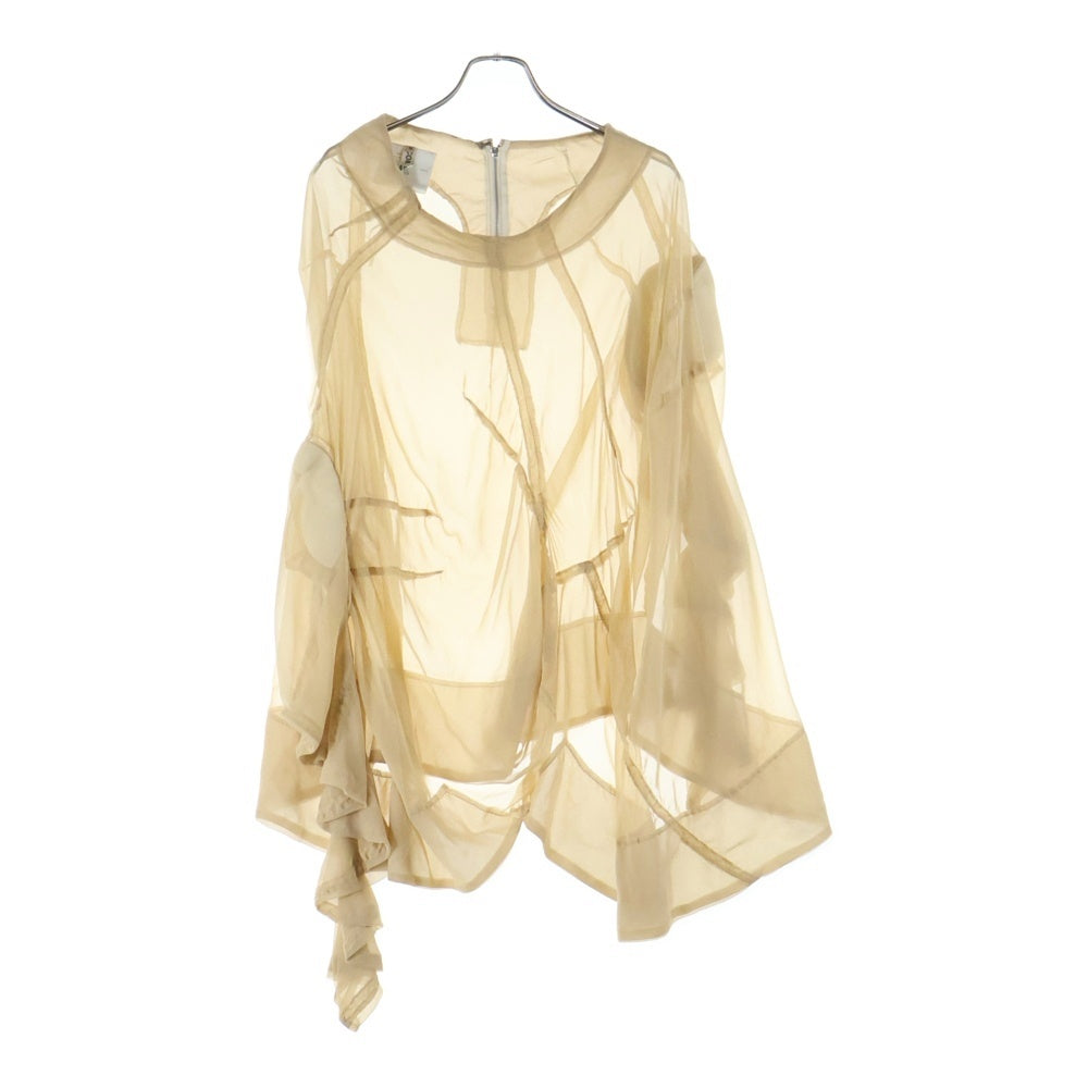 COMME des GARCONS(コムデギャルソン) 10SS ランダムコラージュ期 シースルー 2WAY フリルスカート ハーフジップ フリルスリーブ トップス ベージュ レディース GE-S042 AD2009