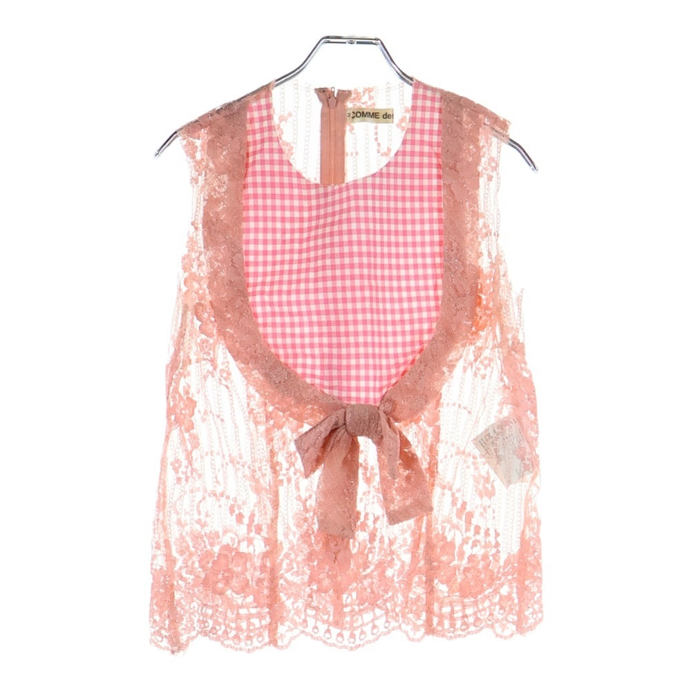 COMME des GARCONS(コムデギャルソン) 05SS ピンクパンサー期 フロントリボン ギンガムチェックレース切替 タンクトップ ピンク レディース GO-B020 AD2004