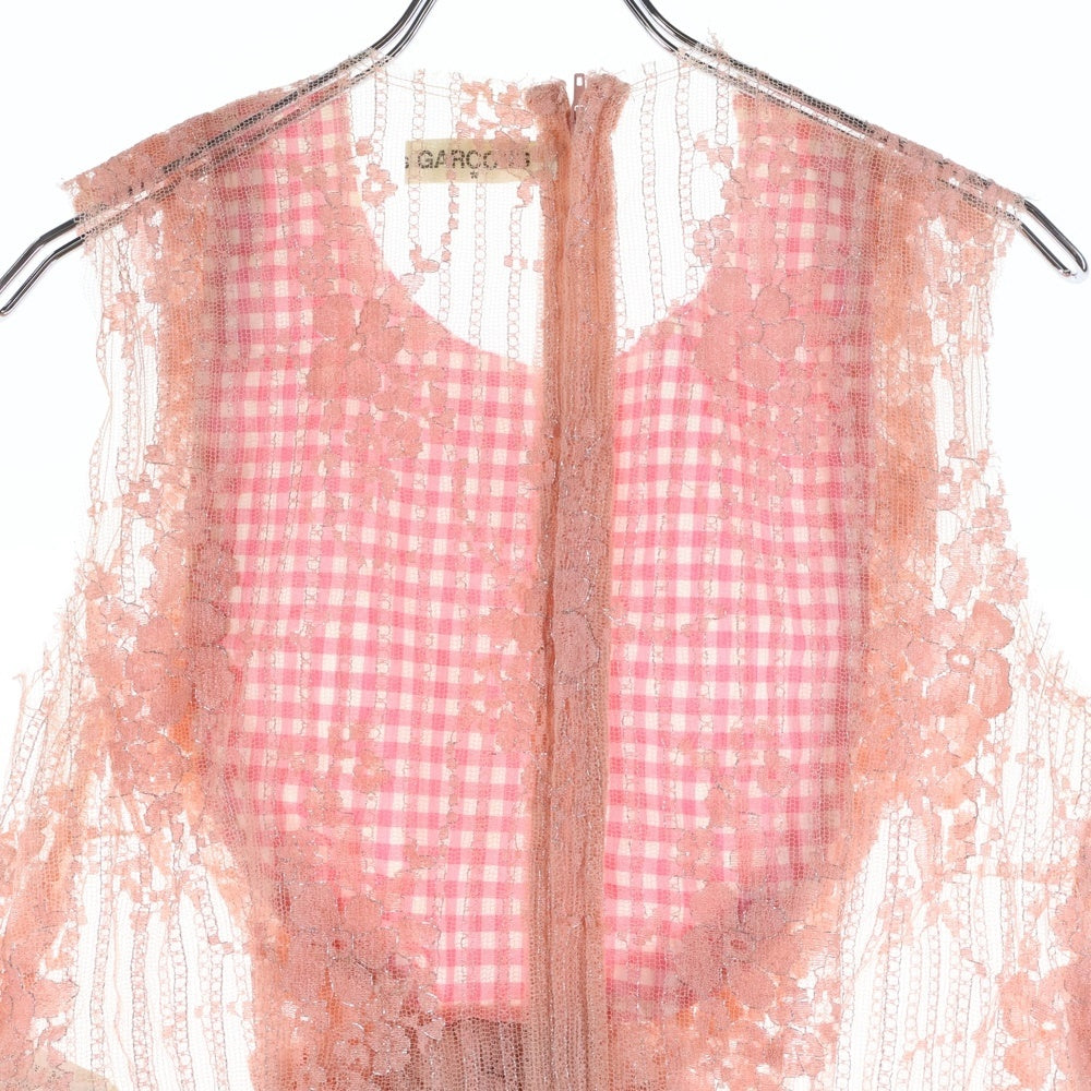 COMME des GARCONS(コムデギャルソン) 05SS ピンクパンサー期 フロントリボン ギンガムチェックレース切替 タンクトップ ピンク レディース GO-B020 AD2004