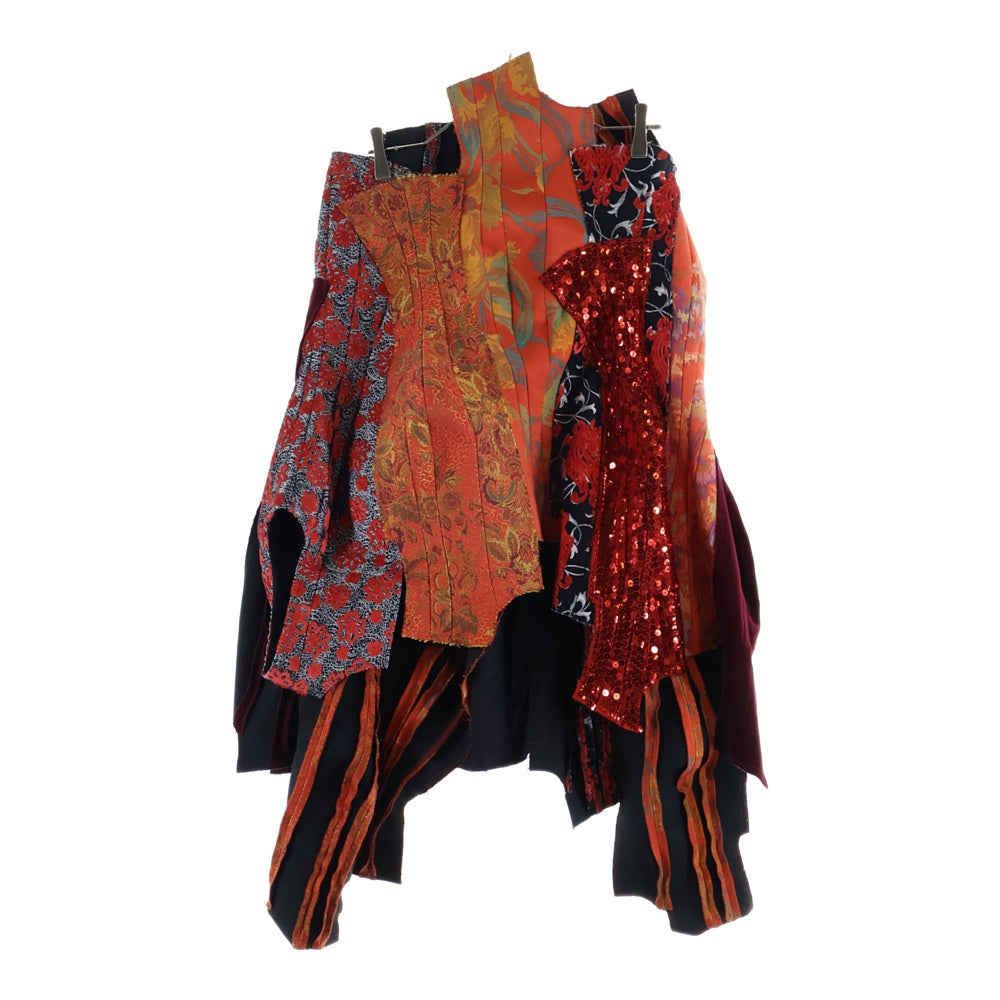 COMME des GARCONS(コムデギャルソン) 10SS ランダムコラージュ期 スパンコール チャイナパネル ドッキングスカート レディース レッド GE-S047