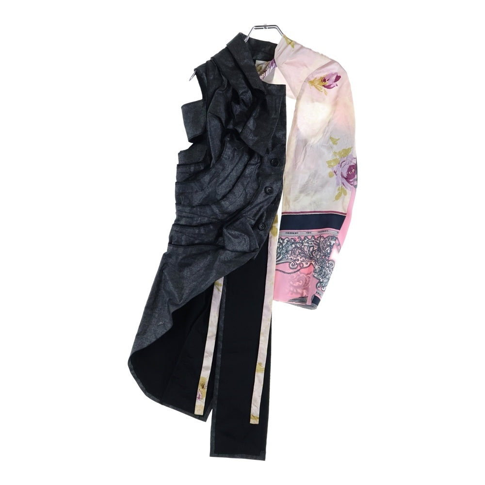 COMME des GARCONS(コムデギャルソン) 11AW 再構築 ギャザー スカーフスリーブ ワンサイド ロングジャケット グレー レディース GH-J076 AD2011