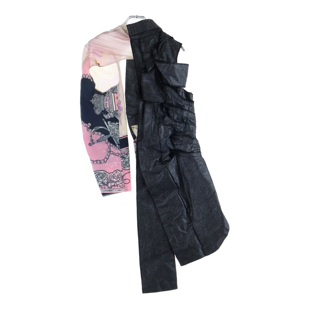 COMME des GARCONS(コムデギャルソン) 11AW 再構築 ギャザー スカーフスリーブ ワンサイド ロングジャケット グレー レディース GH-J076 AD2011