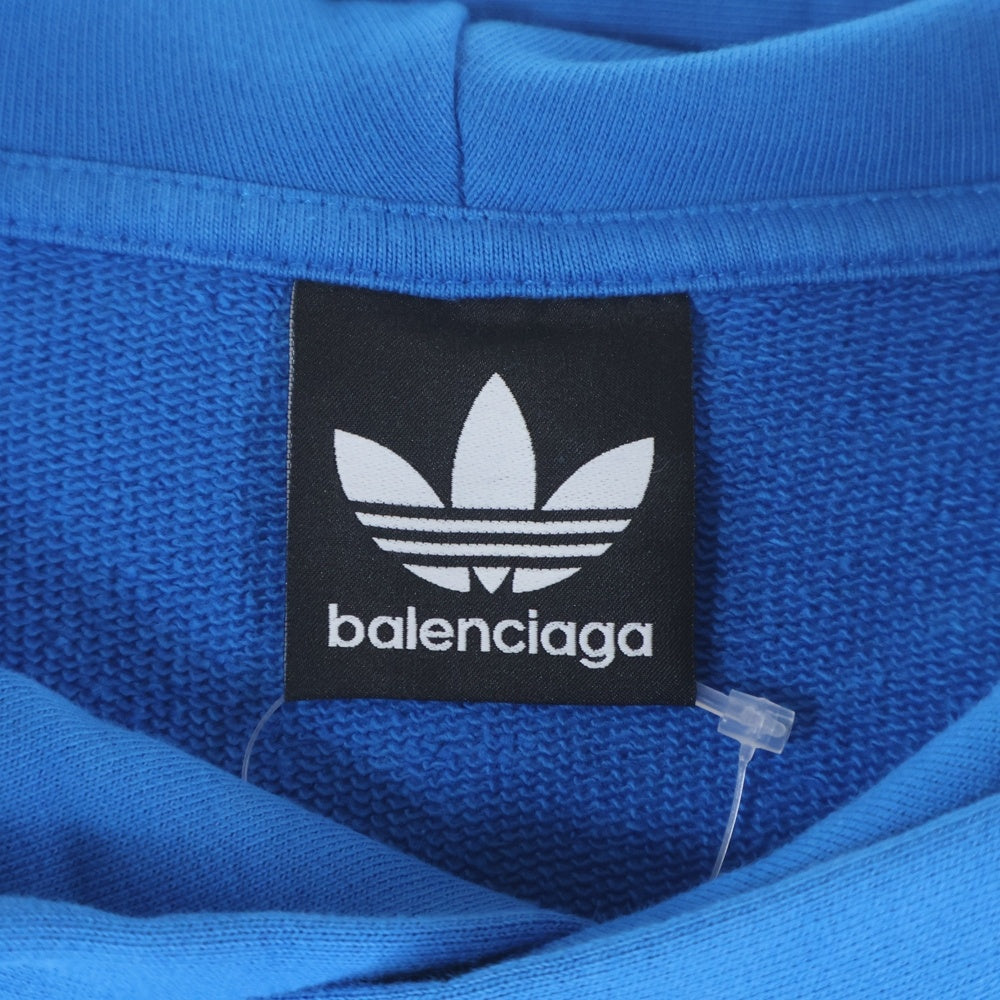 BALENCIAGA(バレンシアガ) 22AW ×adidas HOODIE LARGE FIT アディダス トレフォイルロゴ ラージフィット プルオーバーパーカー スウェットフーディ ブルー 729322 TNVN2