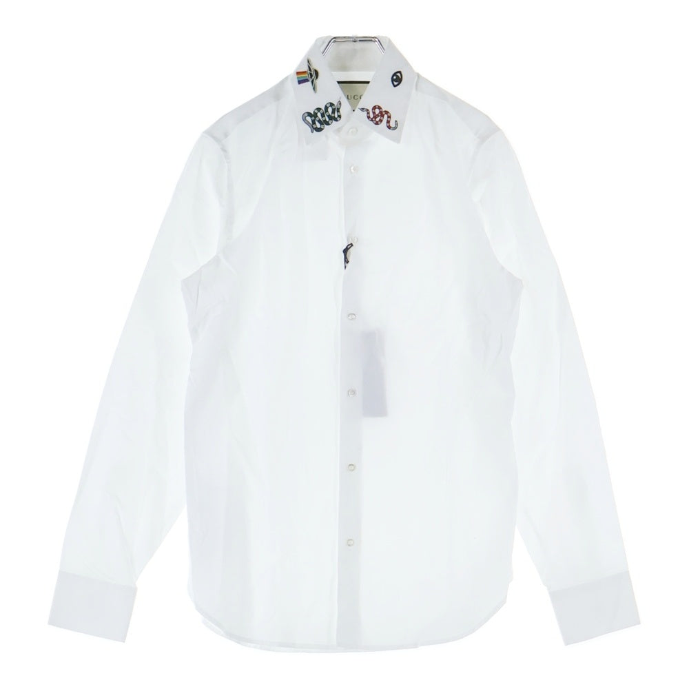 GUCCI(グッチ) 19AW シンボルズ カラーエンブロイダリー スネーク 長袖カッターシャツ ホワイト 523500 Z341L