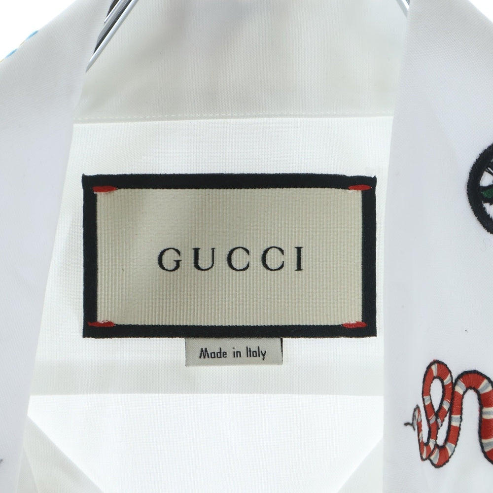 GUCCI(グッチ) 19AW シンボルズ カラーエンブロイダリー スネーク 長袖カッターシャツ ホワイト 523500 Z341L