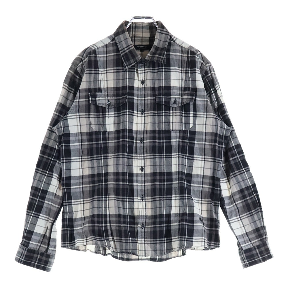 BURBERRY BLACK LABEL(バーバリー ブラックレーベル) フランネル 長袖 チェックシャツ ブラック/ホワイト BMW05-204-06