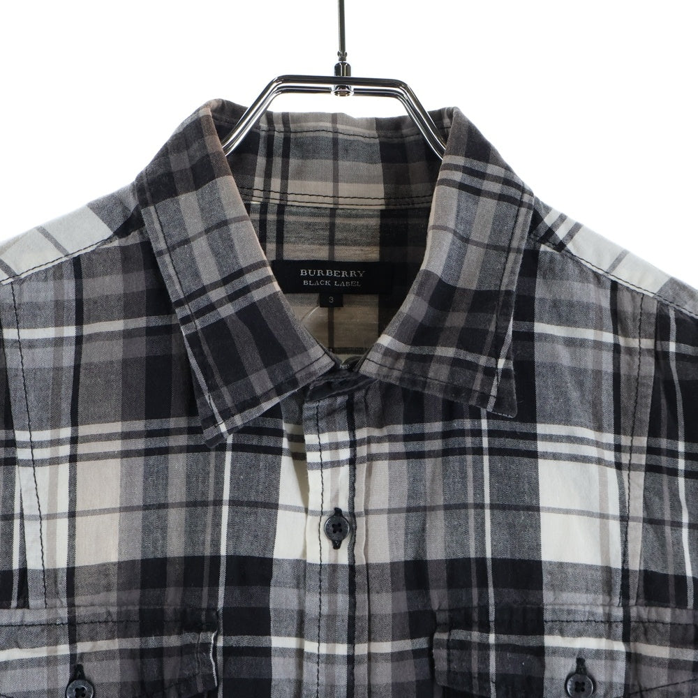 BURBERRY BLACK LABEL(バーバリー ブラックレーベル) フランネル 長袖 チェックシャツ ブラック/ホワイト BMW05-204-06