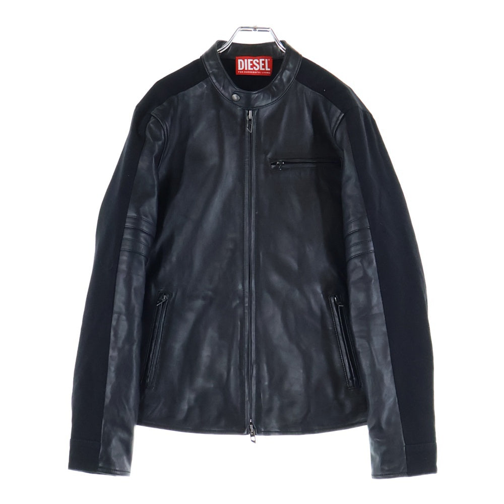DIESEL(ディーゼル) L-SIMZ バックデニム切り替え シープスキン ジップアップ レザージャケット ブラック A16263