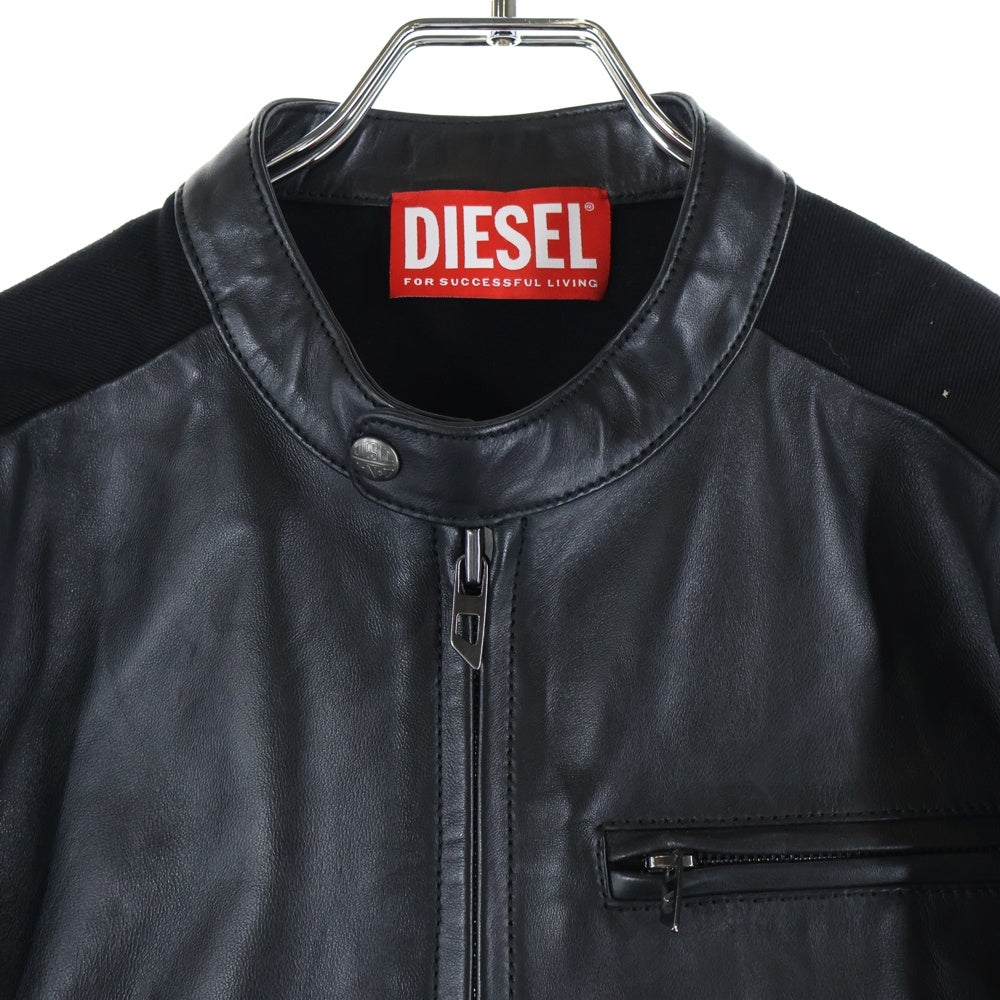 DIESEL(ディーゼル) L-SIMZ バックデニム切り替え シープスキン ジップアップ レザージャケット ブラック A16263