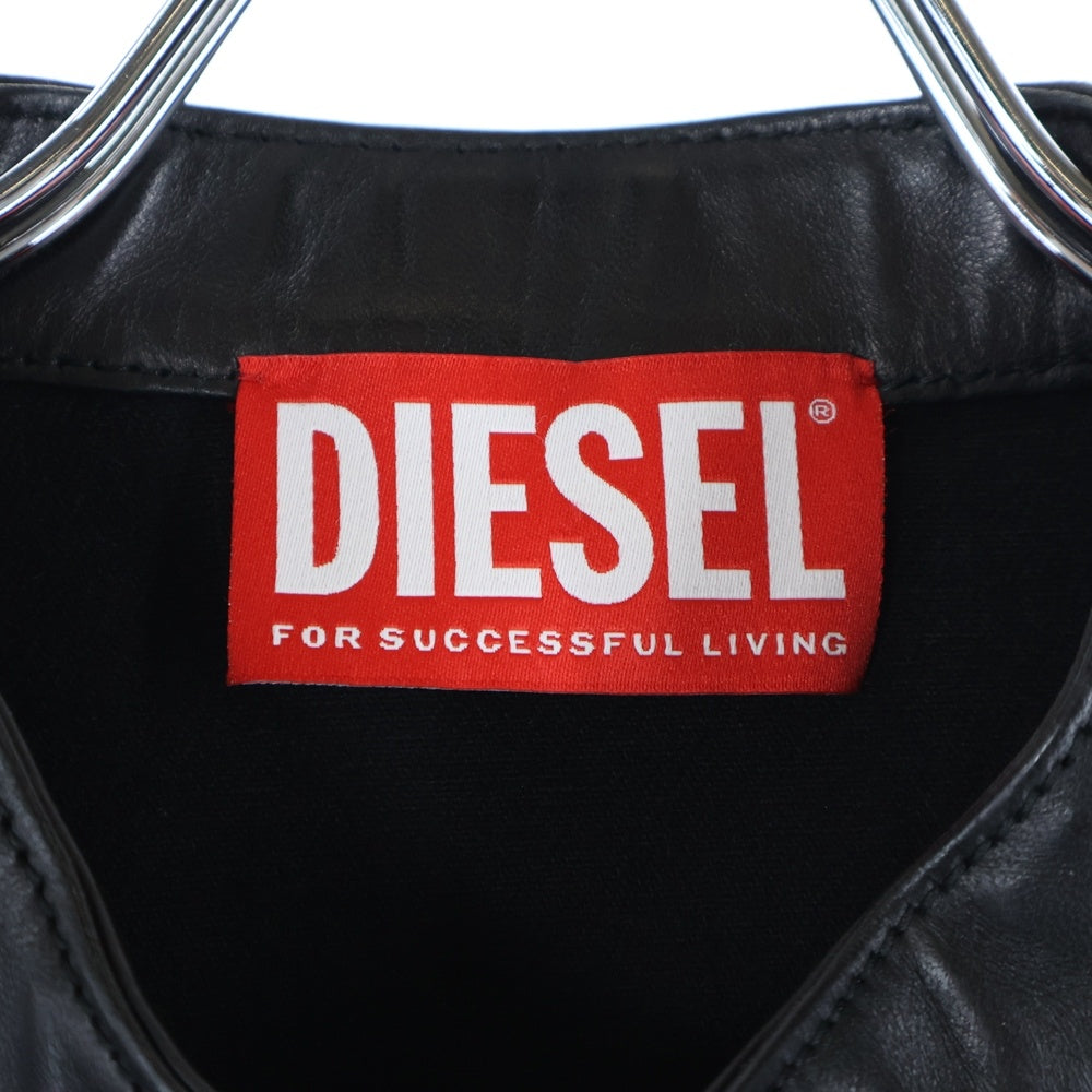 DIESEL(ディーゼル) L-SIMZ バックデニム切り替え シープスキン ジップアップ レザージャケット ブラック A16263