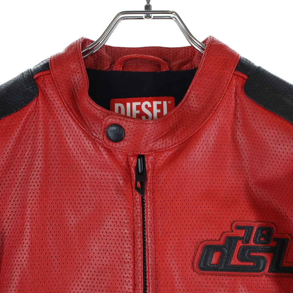 DIESEL(ディーゼル) 24AW L-POP ゴートスキン レザー レーシング ジャケット レッド A16681