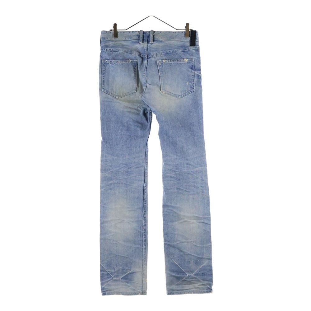 ISAMU KATAYAMA BACKLASH(イサムカタヤマバックラッシュ) ピッグレザーレオパード ダメージ加工 ストレート デニムパンツ インディゴ 1132-01