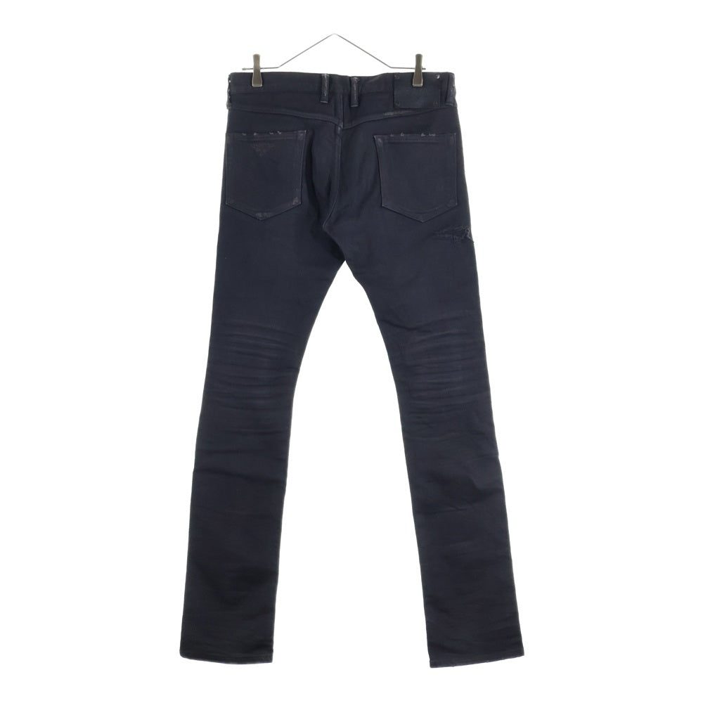 ISAMU KATAYAMA BACKLASH(イサムカタヤマバックラッシュ) TUMBLE WITH YOU パッチ クラッシュ加工 ストレート デニムパンツ ブラック 1356-01C