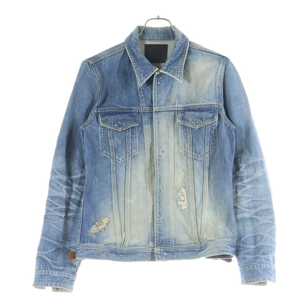 ISAMU KATAYAMA BACKLASH(イサムカタヤマバックラッシュ) ヴィンテージ加工 カーフレザーインディゴ染め フックボタン デニムジャケット インディゴ 1133-03