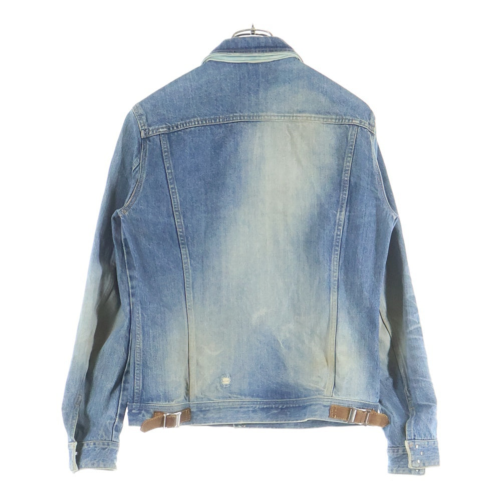 ISAMU KATAYAMA BACKLASH(イサムカタヤマバックラッシュ) ヴィンテージ加工 カーフレザーインディゴ染め フックボタン デニムジャケット インディゴ 1133-03