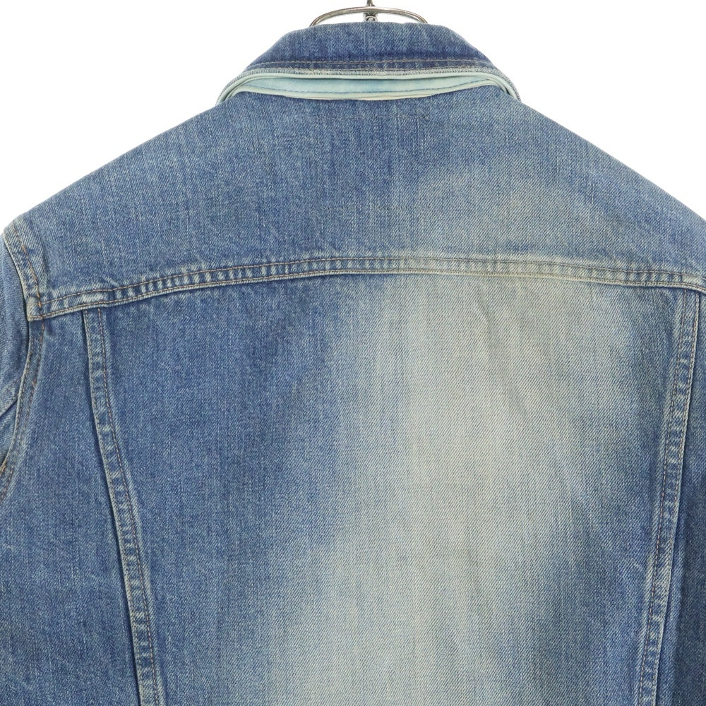 ISAMU KATAYAMA BACKLASH(イサムカタヤマバックラッシュ) ヴィンテージ加工 カーフレザーインディゴ染め フックボタン デニムジャケット インディゴ 1133-03