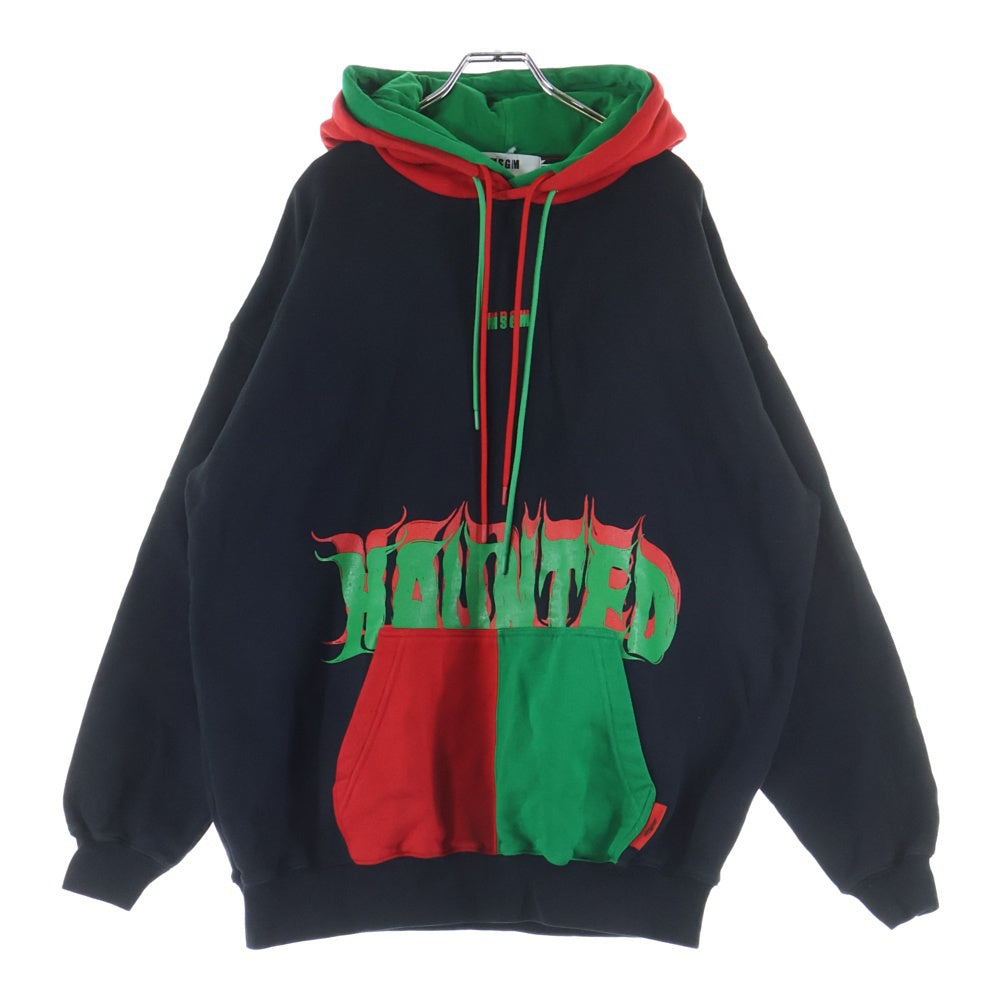 MSGM(エムエスジーエム) フロントロゴ ダブルフーデッド プルオーバーパーカー スウェットフーディ ブラック/レッド/グリーン 2940MM176