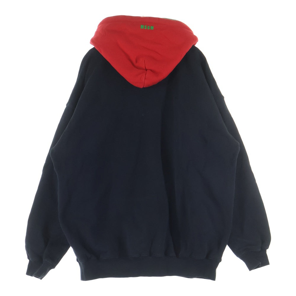 MSGM(エムエスジーエム) フロントロゴ ダブルフーデッド プルオーバーパーカー スウェットフーディ ブラック/レッド/グリーン 2940MM176